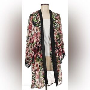 Floral Sheer Kimono with Black Trim